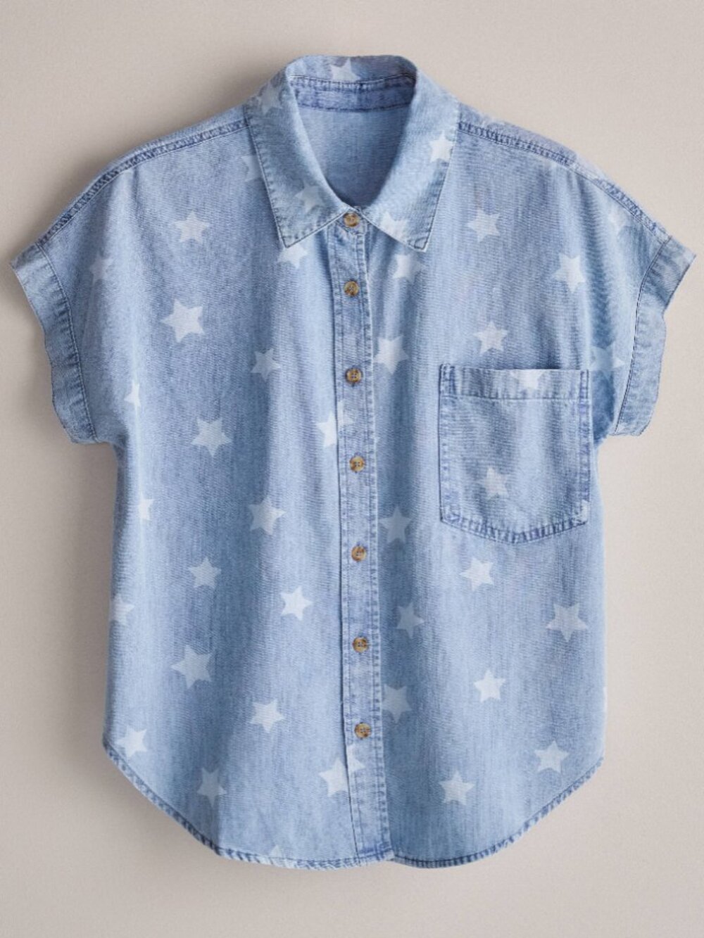 Star Print Chambray Short Sleeve Button Down